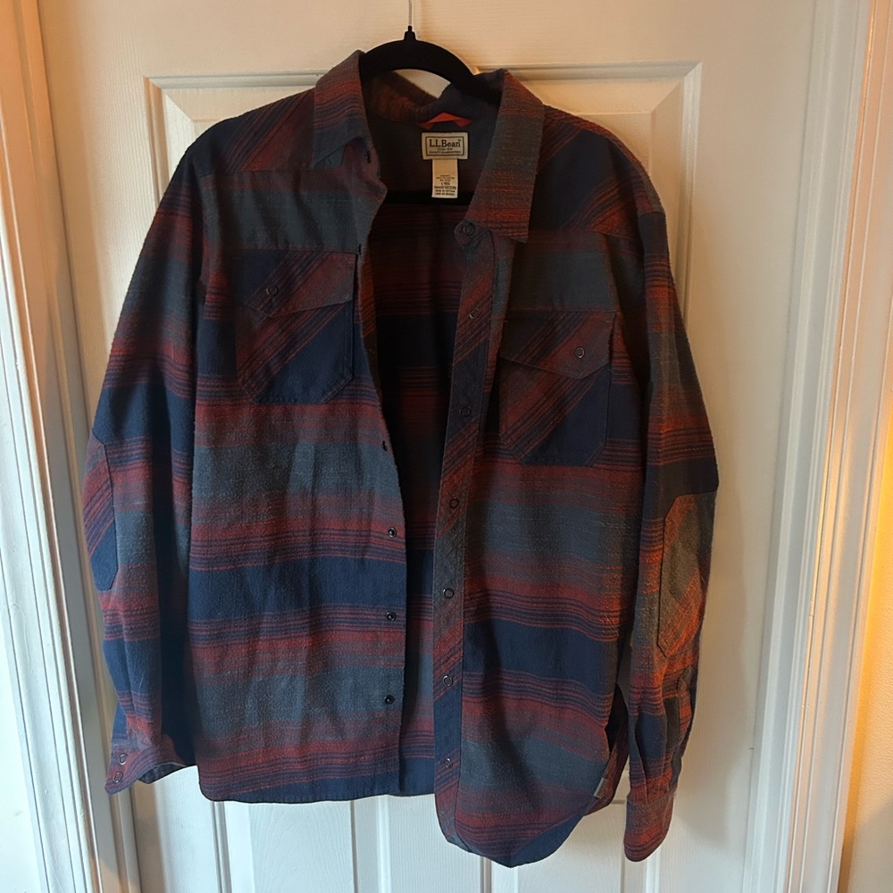 L.L. Bean Men's Striped Shirt Jacket - Red and Blue